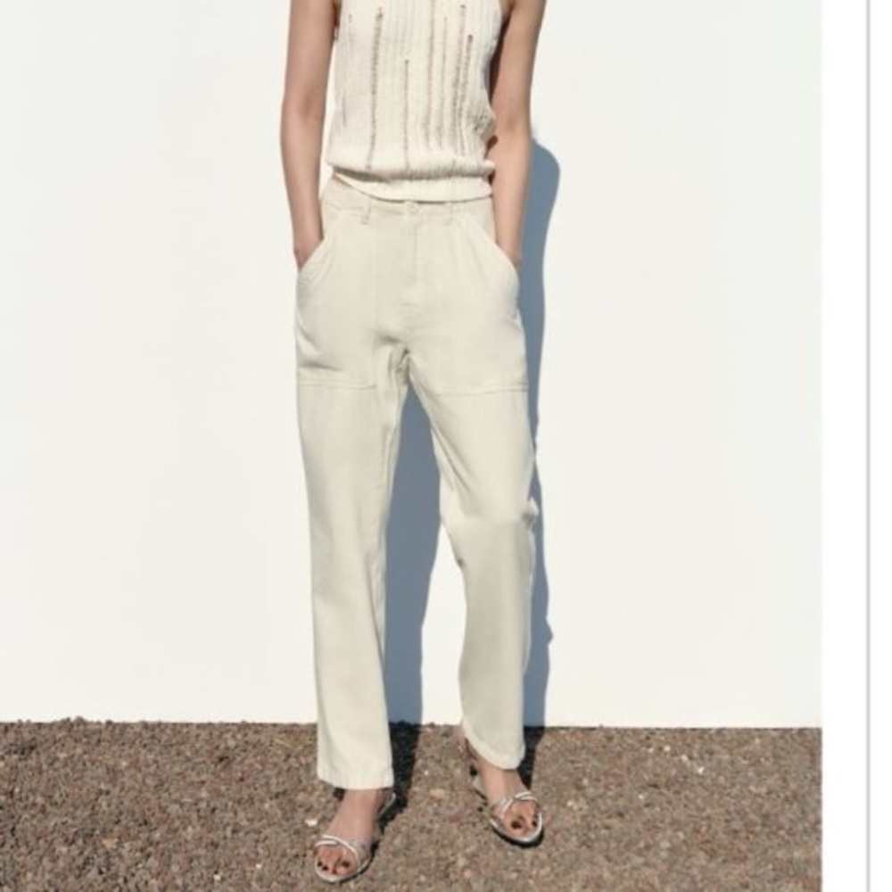 Zara cream baggy jeans size medium new with tags